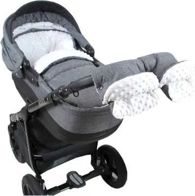 Produktbild von BABYLUX Fußsack 90cm MINKY Kinderwagen Buggy Babyschale Grau + Minky Weiß + Handmuff