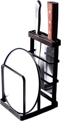 Produktbild von Metallischer Schneidbrett Halter Werkzeugblock Küchen Organizer - Vorratskast Kochgeschirr - Pfanne - Topf - Deckel Warenregal - Schwarz