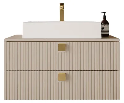 Produktbild von MIRJAN24 Waschbeckenschrank Gariano 01 mit Siphon, Keramik Waschbecken, Griffe aus Metall in der Farbe Gold (Farbe: Wüstensand)