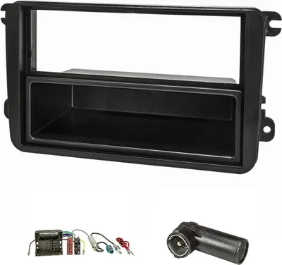 Produktbild von Radioblende Set kompatibel mit VW Golf 5 V 6 VI Touran Passat 3C Caddy EOS Skoda Octavia mit Quadlockadapter ISO Fakra Antennenadapter Phantomeinspeisung DIN ISO