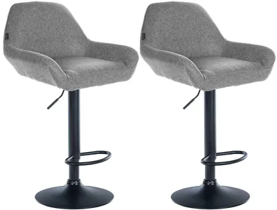 Produktbild von CLP 2er Set Barhocker höhenverstellbar Braga, mit Stoffbezug und Fußstütze grau Gestell Farbe schwarz