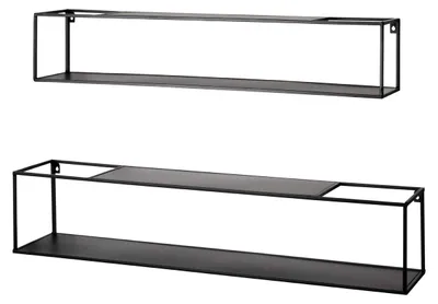 Wandregal-Set 2er, Schwarz, Metall, 85/95x17/20x17/20 cm