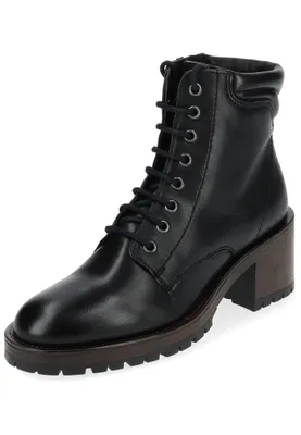 Produktbild von Tamaris Damen Schnürstiefel mit Absatz Leder Blockabsatz; BLACK LEATHER/schwarz;
