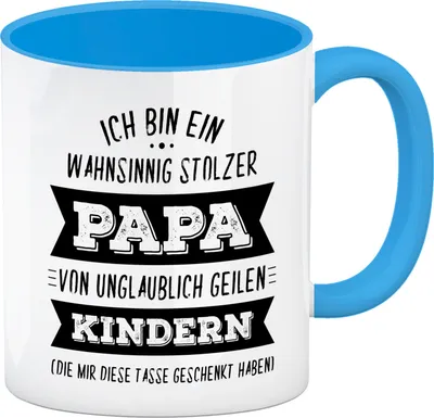 Produktbild von Ich bin ein wahnsinnig stolzer Papa Kaffeebecher Henkel und Innenseite