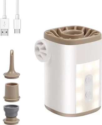 Obrázek produktu pro Akumulátorová elektrická vzduchová pumpa s kempinkovým světlem, dobíjecí USB vzduchová pumpa, rychlé nafukování a vyfukování, 3600 mAh, 4 rozhraní