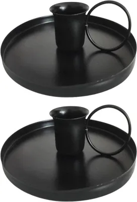 Image de Lot de 2 bougeoirs rétro en métal, à une seule tête, noirs