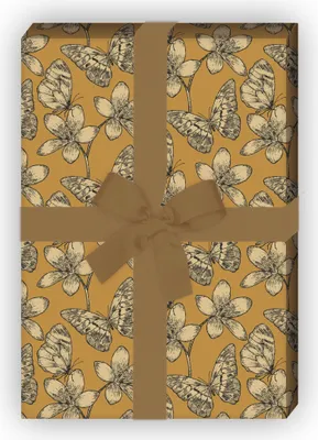 Produktbild von Wunderhübsches Schmetterlings Geschenkpapier, Dekorpapier mit Blüten, beige - G8616, 32 x 48cm