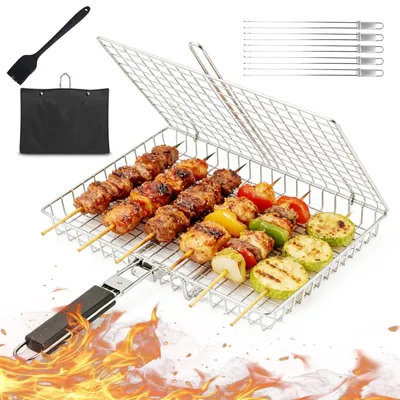 Productafbeelding van Elzusha - Opvouwbare RVS Grillmand voor Vis en Groenten met Borstel