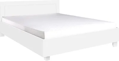 A white bed frame with a mattress on a white background.