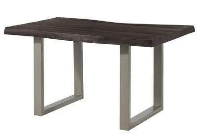 Image de MASSIVMOEBEL24 | Table à manger 140x90 en bois de manguier laqué gris taupe pieds en U gris FREEFORM 5