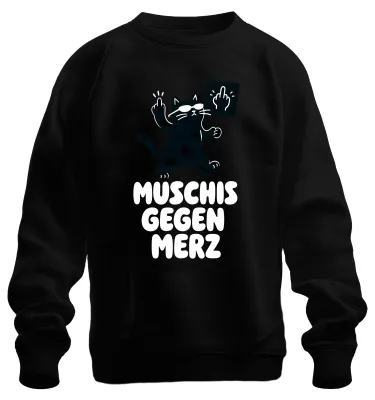 Productafbeelding van "Muschis gegen Merz Katze Mittelfinger Statement" - Zwarte sweater/pullover, maat L