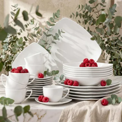 Produktbild von Konsimo Kombiservice CARLINA Tafelservice, Kaffeeset 6 Personen - 30 Stück, Weiß, Porzellan, Italian, 25,5x25,5/20x20/19x19/14x14/180ml