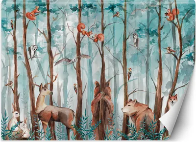 Produktbild von Vlies fototapete Waldtiere Hirsche Bären Füchse 250x175 cm Feeby Türkis inkl. Kleber einfache Montage