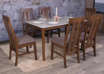 Produktbild von 6er-Set Esszimmerstuhl MCW-M58, Küchenstuhl Lehnstuhl Stuhl, Stoff/Textil Massiv-Holz  dunkles Gestell, taupe
