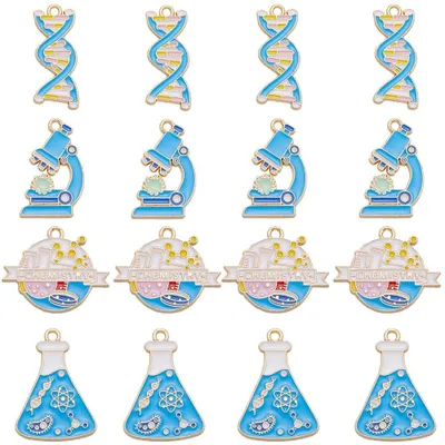 16er-Pack Wissenschafts-Anhänger, 4 Stile, Chemie-Charms, blau