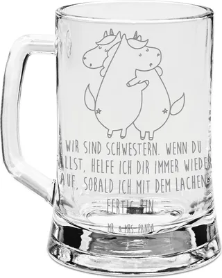 Produktbild von Mr. & Mrs. Panda Krug Einhörner Umarmen - Transparent - Geschenk, Einhorn, Unicorn, Bierhumpen, Familie, Gravur Bierkrug, Seidel, Glas, Freundin, Liebe, Humpen