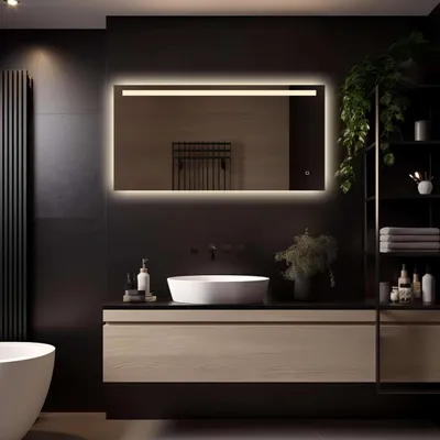 Produktbild von LoXa Badspiegel Ambi LED 120×60 cm – rahmenlos, Ambient-LED & Lichtbalken, dimmbar, Antibeschlag, Touch