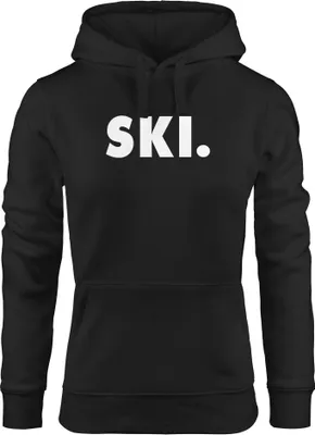 Produktbild von Kapuzen-Pullover Damen Ski Wintersport Wintersportler Ski-Fahrer Ski-Hoodie Moonworks® schwarz L