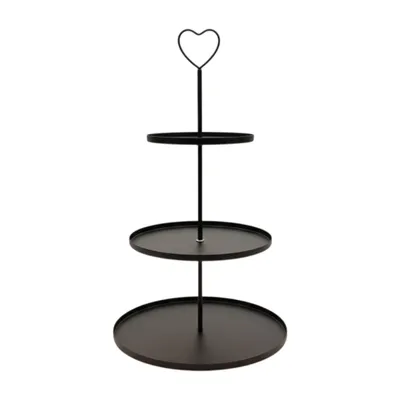 Produktbild von Etagere Paris schwarz 48x30 rund Metall 3 Schichten 3-Stöckig Vintage Muffin Herz