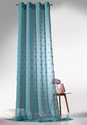Produktbild von heimtexland ® Boho Vorhang Leinen Optik Transparent Deko Pompoms Ösenschal Gardine Typ764 Dunkelpetrol HxB 245 x 135 cm