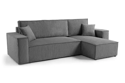 Produktbild von CELTIC 245x150 –Cord Ecksofa, Schlafsofa mit Bettkasten, Skandinavisch/Boho Design, Universell, POSO 60 - Grau