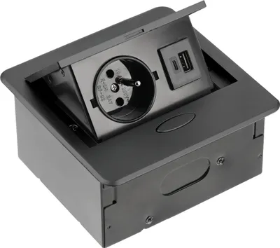 Obrázok produktu pre GTV - Nábytková zásuvka AVARO, 1x francúzska zásuvka, USB A+C, dĺžka kábla 1,5 m, farba čierna, pre písacie stoly, stolové dosky, kuchyne a kancelárie | Kompaktné rozmery