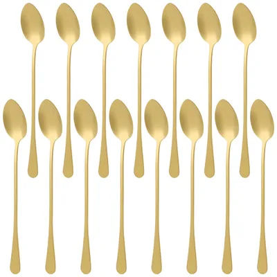 15 goldene Latte-Löffel, 20 cm, Edelstahl