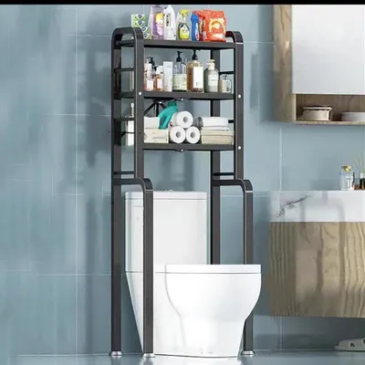 Image de Étagère de rangement à 3 niveaux pour salle de bain, noire