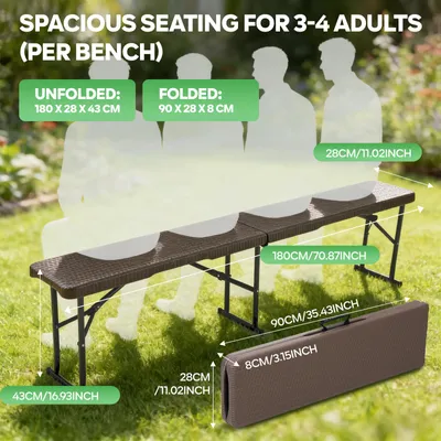 Image de Banc de jardin pliable - 180 cm - Assise en HDPE - Portable et robuste