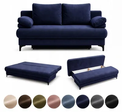 Zdjęcie produktu dla VELARO Kanapa z funkcją spania sofa rozkładana MAJA granatowa z pojemnikiem
