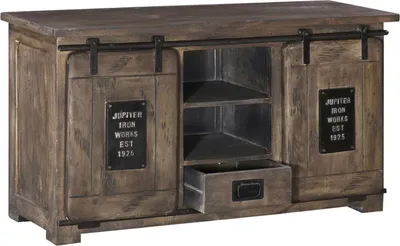 Image de MASSIVMOEBEL24 | Buffet 128x45 Manguier laqué Gris RAILWAY #202