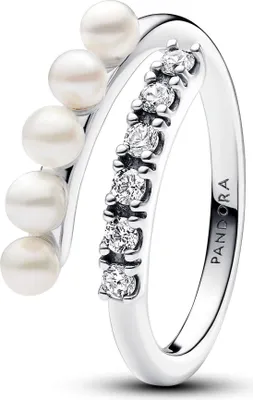 Zdjęcie produktu dla Pandora Treated Freshwater Cultured Pearls & Pavé Open Ring 193145C01 Pierścionek damski, Rozmiar pierścionka:58