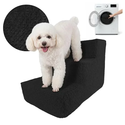 Immagine prodotto di Scala a muro per cani e gatti. RAMPA PER CANI. Scala per animali domestici, 3 gradini, colore nero, tessuto bouclé