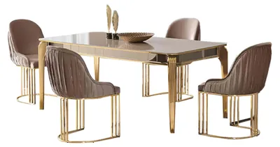 Produktbild von Essgruppe Garnitur Esszimmer Esstisch Stühle Beige 5tlg Holz Tisch Set