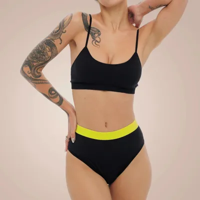 Image de Weekiss Culotte Menstruelle Taille Haute Lemon XXL Noir, Absorbante Anti-Fuite Coton Bio
