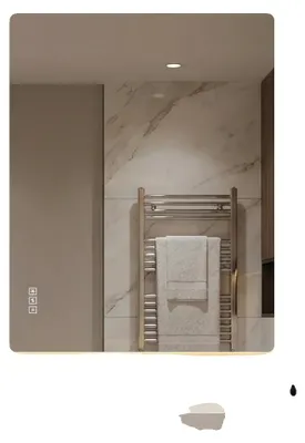 Image de Miroir de salle de bain à LED, verre de sécurité, 60 cm x 80 cm, fixation murale, intensité réglable, plage de température de couleur de 3000 K à 6000 K