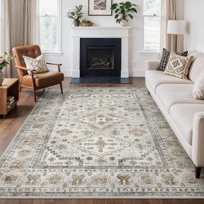 Zdjęcie produktu dla Dywan vintage do salonu - 160x230 cm - miękkie beżowe - antypoślizgowy, można prać