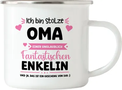 Produktbild von Ich bin stolze Oma Emaille Tasse Geschenk Muttertag Oma Enkelin Geburtstag