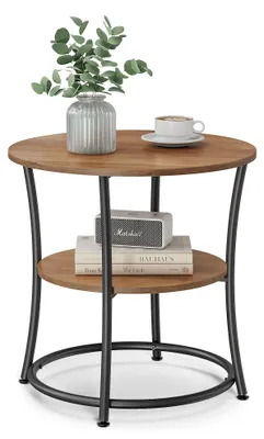 Image de VASAGLE, table d'appoint ronde, table basse à deux niveaux, structure en acier