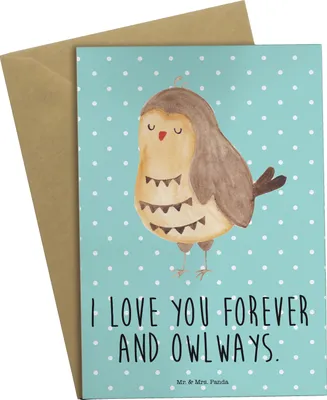 Produktbild von Mr. & Mrs. Panda babykarte Eule Zufrieden - Türkis Pastell - Geschenk, hochzeitskarten, weihnachtskarten, Grußkarte, Liebesspruch, Romantisch, Owl, Grußkarten