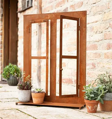 Produktbild von Gartendeko "Fenster" aus Metall in Rost Optik, 57x80 cm groß, Fensterrahmen, Sprossenfenster, Deko für Draußen