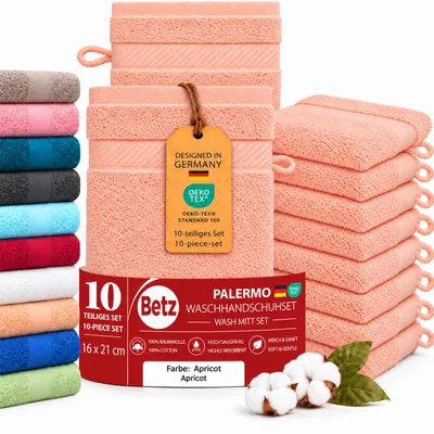 Image de Betz Lot de 10 Gants de Toilette Palermo 100% Coton Taille 16x21 cm Couleur Abricot