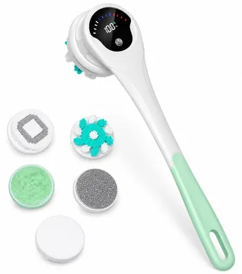 Produktbild von Elektrische Rückenbürste mit langem Griff, wiederaufladbare Duschbürste mit 5 Bürstenköpfen, IPX6 wasserdicht, Körperpeeling und Massage für Dusche
