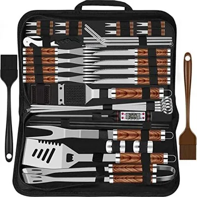 Produktbild von 38 Stücke BBQ Grillbesteck Set Edelstahl Grillzubehör für Männer Geschenk Geburtstag Hochwertiger Grillutensilien Set Koffer mit Grillkoffer und Grillmatte für Garten und Camping Braun