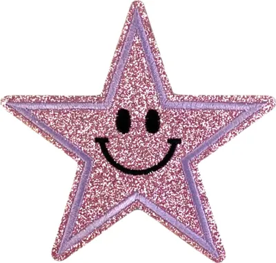 Produktbild von Smiley-Stern-Emblem-Aufnäher zum Aufbügeln, glitzernd, hellrosa