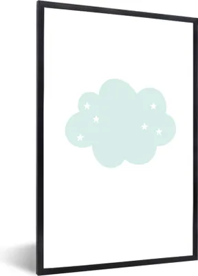 Produktbild von MuchoWow® Gerahmtes Poster Wolke - Sterne - Pastell - Kinder - Baby 60x90 cm - Poster mit Schwarzem Bilderrahmen Wandposter Rahmen Foto Bilder - Kunst