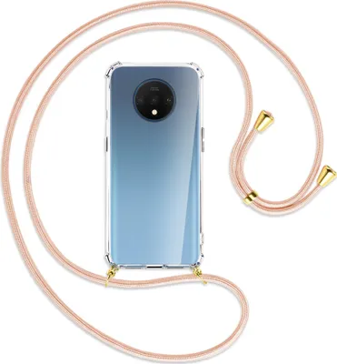 Produktbild von Handykette Backcover-Schutzhülle mit Band (Metall goldfarben) für OnePlus 7T - rose peach