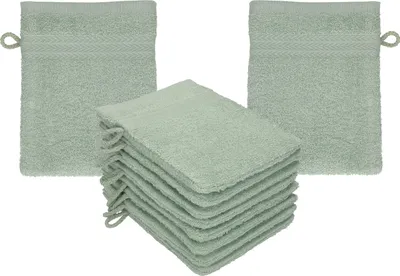 Produktbild von Betz 10 Stück Waschhandschuhe 16x21 cm PREMIUM 100% Baumwolle  Farbe: heugrün