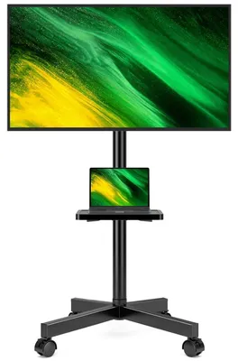Zdjęcie produktu dla Stojak TV na kółkach, przeznaczony do telewizorów LCD/LED o przekątnej 23-60 cali, z regulacją wysokości i półką na laptopa, udźwig do 35 kg, standard VESA 400x400 mm
