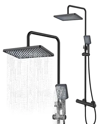 Thermostatische Duschkolonne, Mattschwarz, 2 Modi, Kopf- und Handbrause